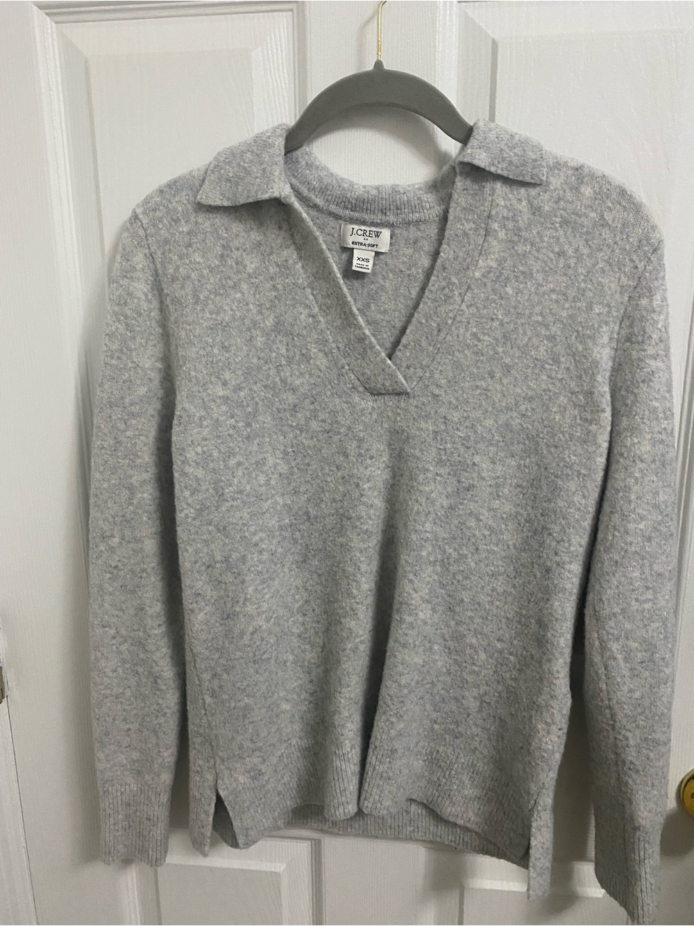 J. Crew Light Heather Gray V-Neck Collared Sweater